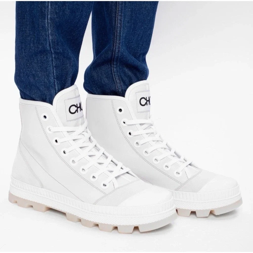Jimmy Choo‎ Mens Nord Sneaker Boot US 10 EU 43 White Leather Suede Chunky 90s